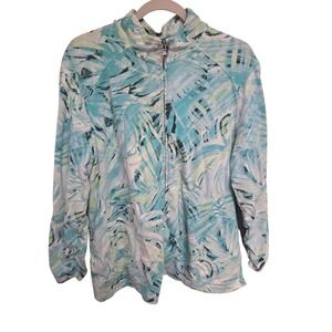 Weekends by‎ Chico's Tropical Leaf Print Zip Up Jacket Women's Size 3